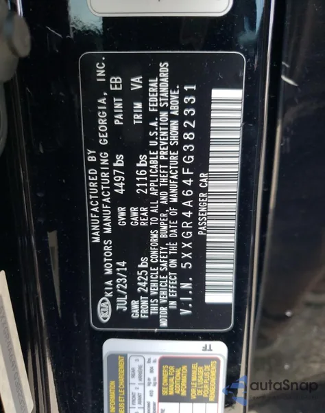 2015 Kia Optima Sx from USA, damaged, VIN 5XXGR4A64FG382331